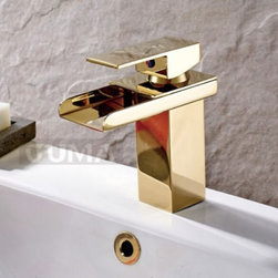 Gold Finish Waterfall Bathroom Sink Faucet Single Handle Basin Mixer Tap - Bathroom Sink Faucets