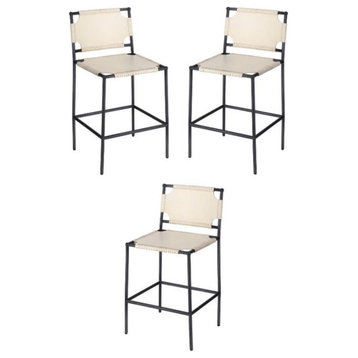 Home Square Transitional Leather Counter Stool in Off White - Set of 3