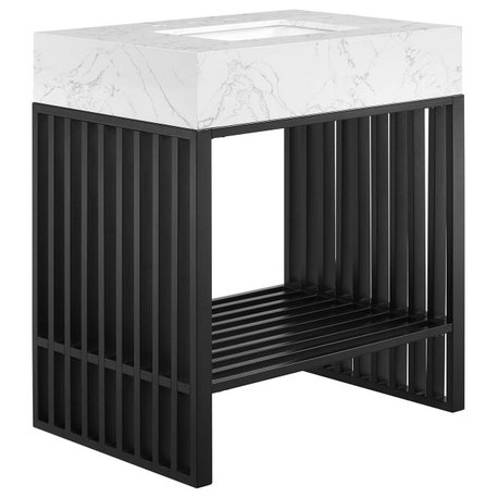 Gridiron 30" Bathroom Vanity, White Black