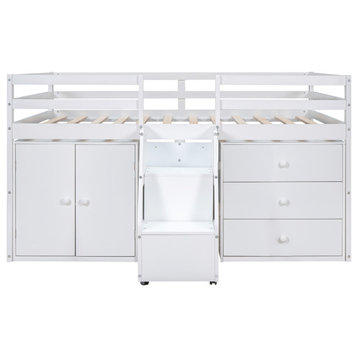 Gewnee Full Size Functional Loft Bed with Cabinets and Drawers in White