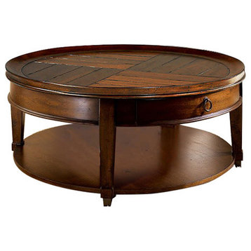 Hammary Sunset Valley Single-Drawer Round Cocktail Table, Brown 197-911