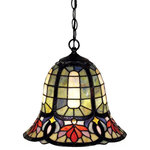 Quoizel Lighting - Quoizel Lighting TF1737VB Hyacinth - 1 Light Mini Pendant - An absolutely breathtaking art glass design that is sure to impress.  Features genuine handcrafted art glass in soft greens and creams, accented with crimson and blue and arranged in a classic Art Nouveau pattern.  Diamond shaped Quoizel Prismstones add even more dimension and texture to the design.Hyacinth One Light Mini Pendant Vintage Bronze Tiffany Glass *UL Approved: YES *Energy Star Qualified: n/a  *ADA Certified: n/a  *Number of Lights: Lamp: 1-*Wattage:60w A19 Medium Base bulb(s) *Bulb Included:No *Bulb Type:A19 Medium Base *Finish Type:Vintage Bronze