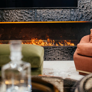 Close artistic shot of Fireplace TV Wall for Contemporary Living Room – Luxury A