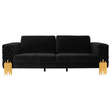 Divani Casa Georgia- Modern Velvet Glam Black + Gold Sofa