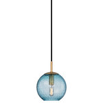Hudson Valley Lighting - Rousseau, 1 Light, Small Pendant, Aged Brass Finish, Blue Glass - Lighting Info.: 1 x 40W E12 Candelabra Incandescent Bulbs (Not Included)