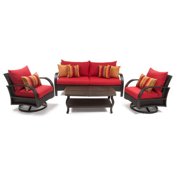 Barcelo 4 Piece Aluminum Outdoor Patio Motion Club and Sofa Set, Sunset Red