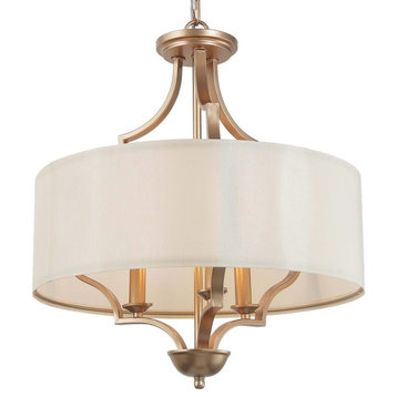 LNC 3-Light Contemporary Gold Drum with Fabric White Shade Chandelier