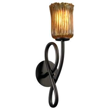 Veneto Luce Capellini Wall Sconce, Cylinder With Rippled Rim, Amber Glass