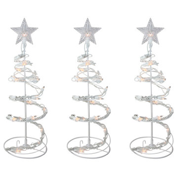 Set of 3 Clear Lighted Spiral Cone Walkway Christmas Trees Outdoor Decor 18"