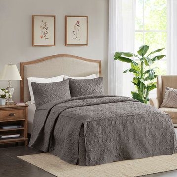Madison Park Quebec 3 Piece Fitted Bedspread Set, Dark Grey