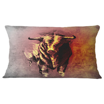 Spanish Bull Tattoo Sketch Abstract Throw Pillow, 12"x20"