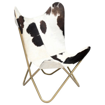 L31" Gold Stainless Steel Chair With Black and White Hairline Leather