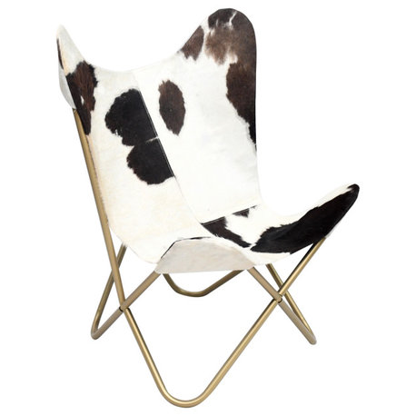 L31" Gold Stainless Steel Chair With Black and White Cowhide Leather