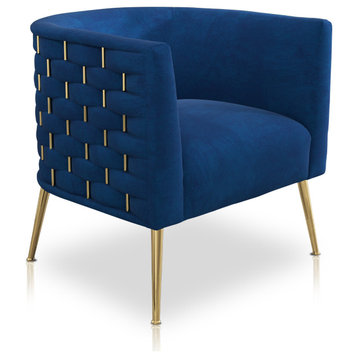 Velvet  Handmade Woven Accent Chair, Tufted Single Sofa Chair for Living Room, Navy