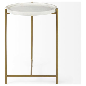 Stella White Marble Top w/Gold Base Round Accent Table