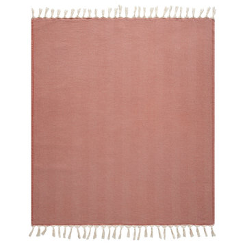 Grey/ Cream Herringbone Organic Cotton Throw Blanket, Red