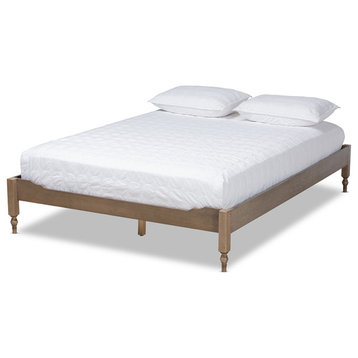 Laure French Bohemian Weathered Gray Oak Wood Full Size Platform Bed Frame