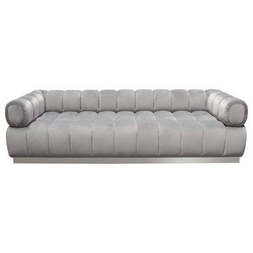 Image Low Profile Sofa in Platinum Grey Velvet w/ Brushed Silver Base by...