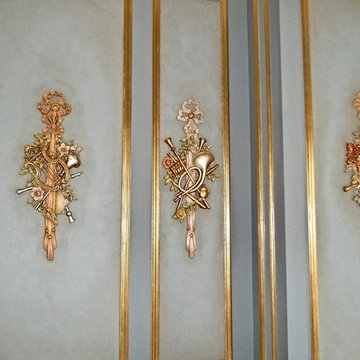 Sky Mural & Gilded Plaster Musical Instrument Motifs