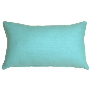 Pillow Decor - Tuscany Linen Turquoise 12 x 20 Throw Pillow