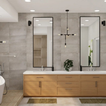 Luxurious Bathroom with Hanging Pendant Lighting