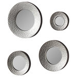 Southern Enterprises - SEI Furniture 4 Piece Sphere Wall Mirror Set in Hammered Silver - Effortlessly wallscape a wondrous scene with this set of four, wall mirrors in varied sizes. Concave, hammered silver frames encapsulate shimmering mirrors; hang close together or sweep across walls and rooms to create a captivating, customized composition. Fashion the look that best fits your flat with this transitional mirror set. Hammered finish will vary piece to piece, making each set unique.