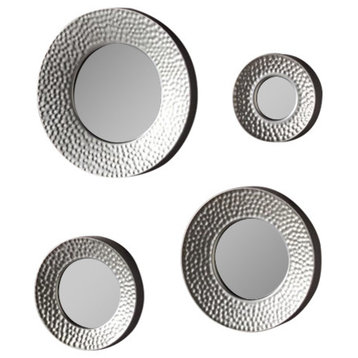 SEI Furniture 4 Piece Sphere Wall Mirror Set in Hammered Silver