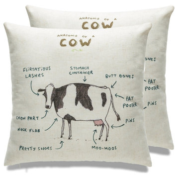 Farmhouse Animals Throw Pillow, Set of 2, Cow