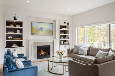 Example of a transitional living room design in Minneapolis