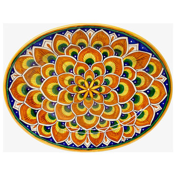Deruta Ceramiche Sberna Penna di Pavone 16.5X13" Oval Platter, Orange