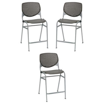 Home Square Plastic Counter Stool in Brownstone - Set of 3