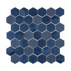MTO0338 Modern Hexagon Blue Bold Glossy Metallic Glass Mosaic Tile
