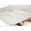 87" White Marble Dining Table, Hollywood Regency Glam Luxe Copper Rosegold Table