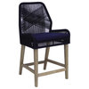 Pemberly Row 25.5" Woven Rope & Wood Counter Stools in Dark Navy