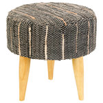 Livabliss - Surya Anthracite ATE-008 Stool, Dark Green/Gray - Our Anthracite Collection offers an enduring presentation of the modern form that will competently revitalize your decor space. The meticulously woven construction of these pieces boasts durability and will provide natural charm into your decor space. Made in India with Leather, Wood. For optimal product care, wipe clean with a dry cloth. Manufacturers 30 Day Limited Warranty.