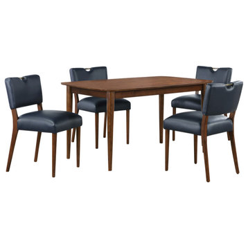 Bonito Faux Leather Dining Set, Walnut Finish, Midnight Blue, 5-Piece Set