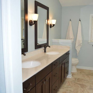 Bath Remodel with Cherry Espresso Pacifica Cabinetry and Polystone Kodiak Tops
