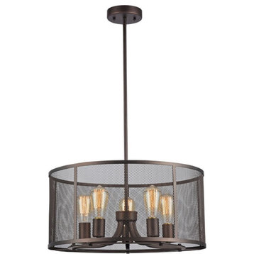 CHLOE Lorry Industrial-style 5 Light Rubbed Bronze Ceiling Pendant 20" Wide