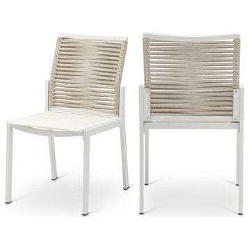 Maldives Rope Fabric Outdoor Patio Dining Side Chair (Set of 2), Beige