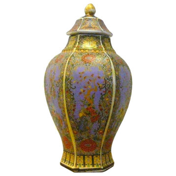 Chinese Porcelain Golden Flower and Birds Scenery Jar