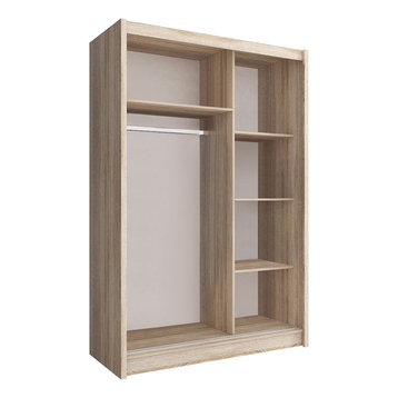 Traditional Wardrobe, Solid Wood With 2 Sliding Doors, Hanging Rail and Shelf