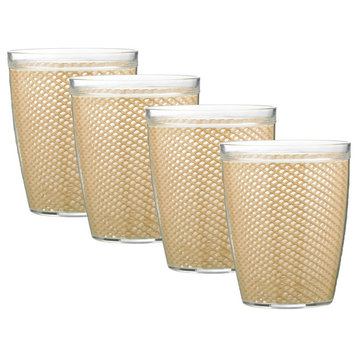 Fishnet Doublewall Drinkware Glasses, Tan, 14 oz., Set of 4