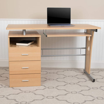 Maple Desk with Three Drawer Pedestal and Pull-Out Keyboard Tray