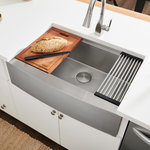 Ruvati - Ruvati RVH9200 Apron Front 16 Gauge 33" Kitchen Sink Single Bowl - Ruvati’s Verona collection combines the best of both worlds: a functional workstation sink and a bold stainless steel apron-front installation. The workstation design features a built-in ledge that provides a platform for Ruvati’s unique accessories. Each sink in the Verona collection features the perfect trio: a solid hardwood cutting board, a stainless steel colander, and Ruvati’s patented foldable drying rack. Made of premium, commercial-grade 16-gauge stainless steel, each sink is extremely durable and easy to clean. With the Verona collection, you can do all your prep work on top of your sink and keep your countertops free of mess.