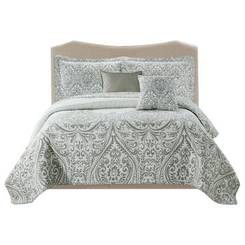 Visionary 5 Piece Quilt Bed Spread Sets, Gray, Queen, 90"x90"