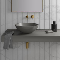 Oasis Pebble Grey Round Countertop Stone Basin 420mm - Bathroom Sinks