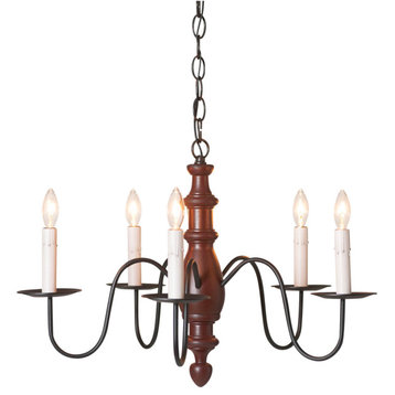 Irvins Country Tinware 5-Arm Country Inn Wood Chandelier in Rustic Red
