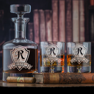 Custom Engraved Barware Glasses, Personalized Home Bar Glassware