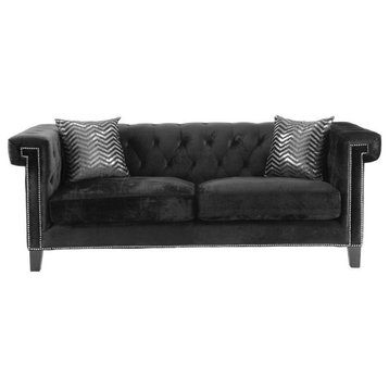 Coaster Reventlow Contemporary Upholstery Tufted Velvet Sofa in Black