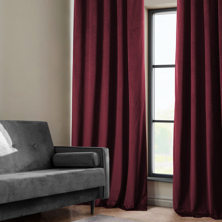 Heritage Plush Velvet Curtain Single Panel, Dark Merlot, 50"x96"